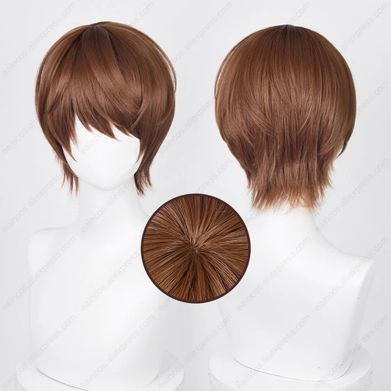 Peluca de Cosplay ligera Yagami Anime, pelo corto marrón oscuro de 30cm, pelucas sintéticas resistentes al calor