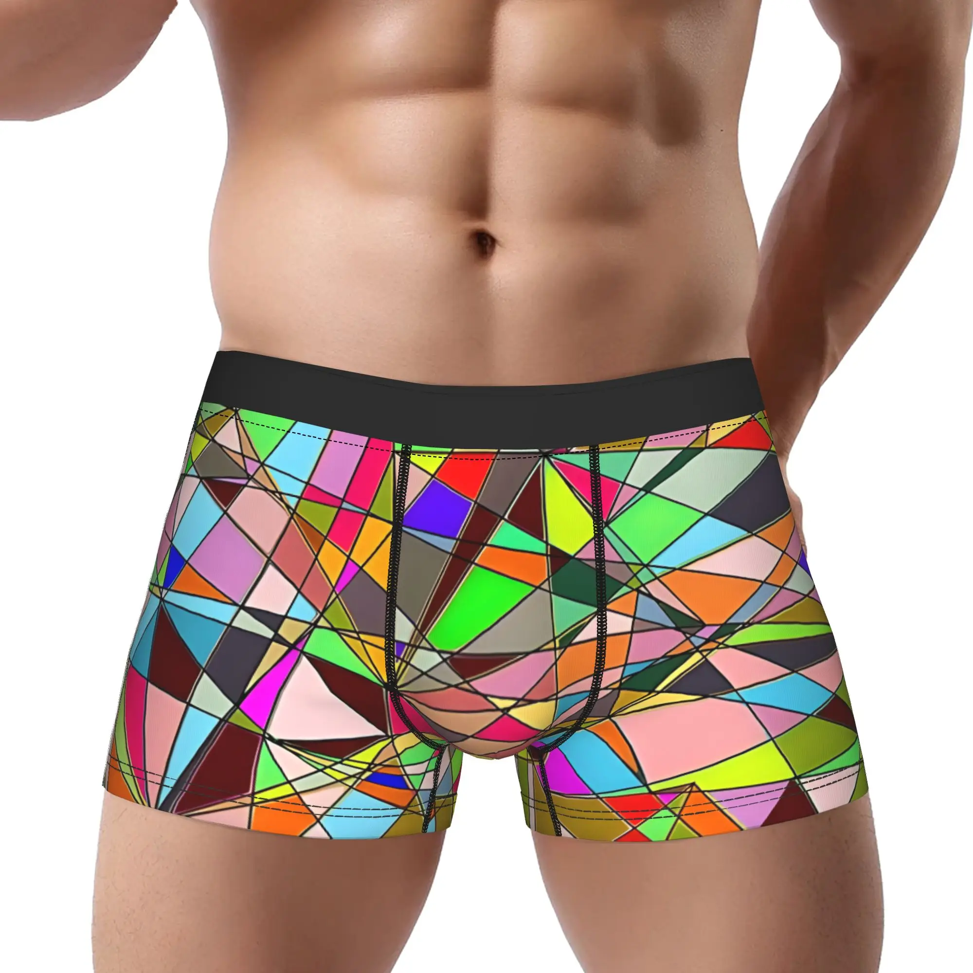 1piece Geometric Stained Glass  Underpants Breathbale Panties Male Underwear Ventilate Shorts