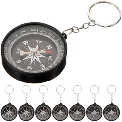 12 pcs Outdoor Compass Keychains Compass Key Chain Key Ring Bag Pendant Handbag Jewelry Children Gifts Black