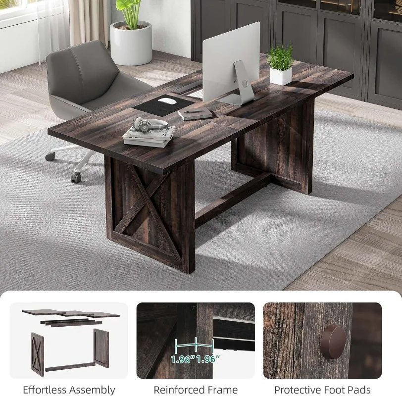 Executive Desk 6FT Home Office  70.8’’ Large Conference Table with Heavy Duty Wood Frame Farmhouse Rectangular