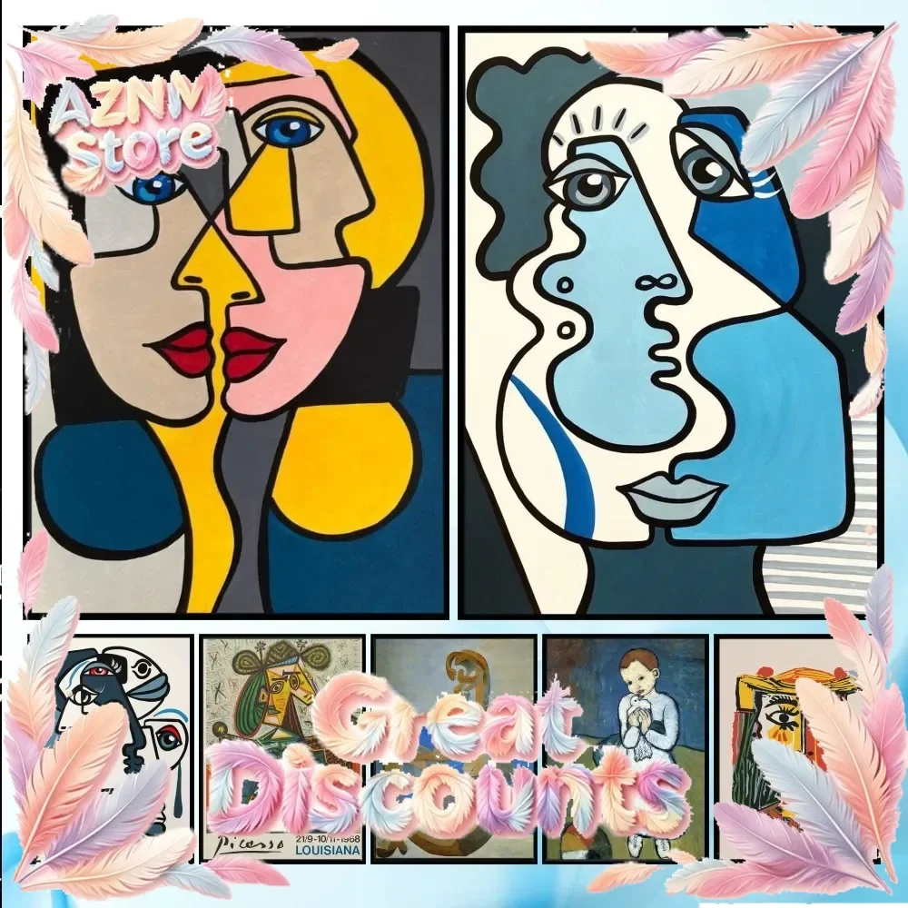 （2D Tin painting）Picasso Abstract Art Poster HD art sticky wall waterproof home living room bedroom bar aesthetic decoration