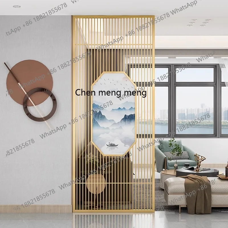 Simple stainless steel partition wrought iron metal screen new Chinese entrance hotel decoration