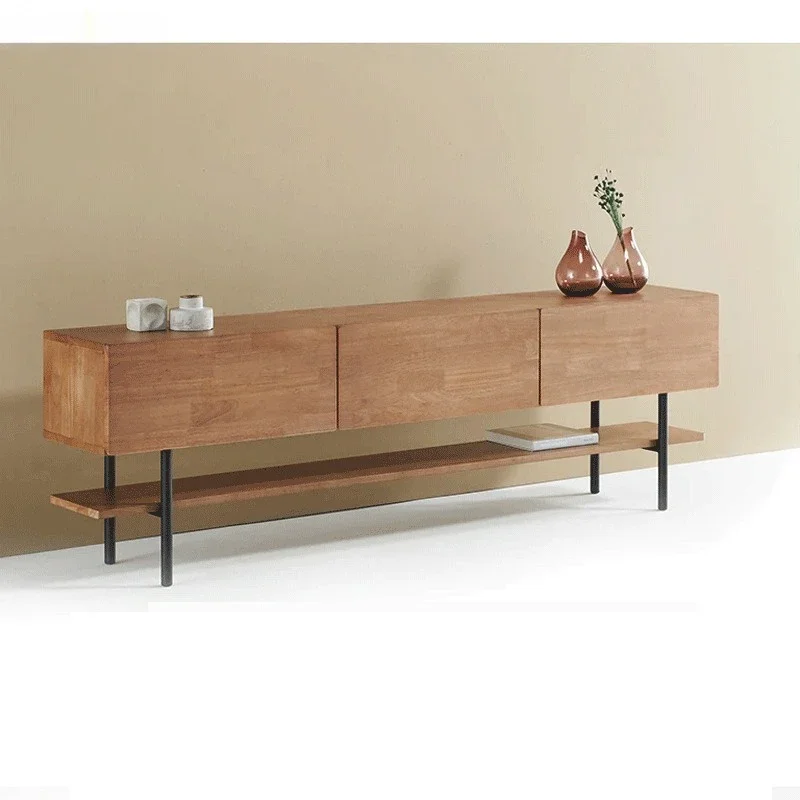 wrought iron solid wood TV cabinet rectangular with drawers against the wall cabinet small apartment log  floor cabinet