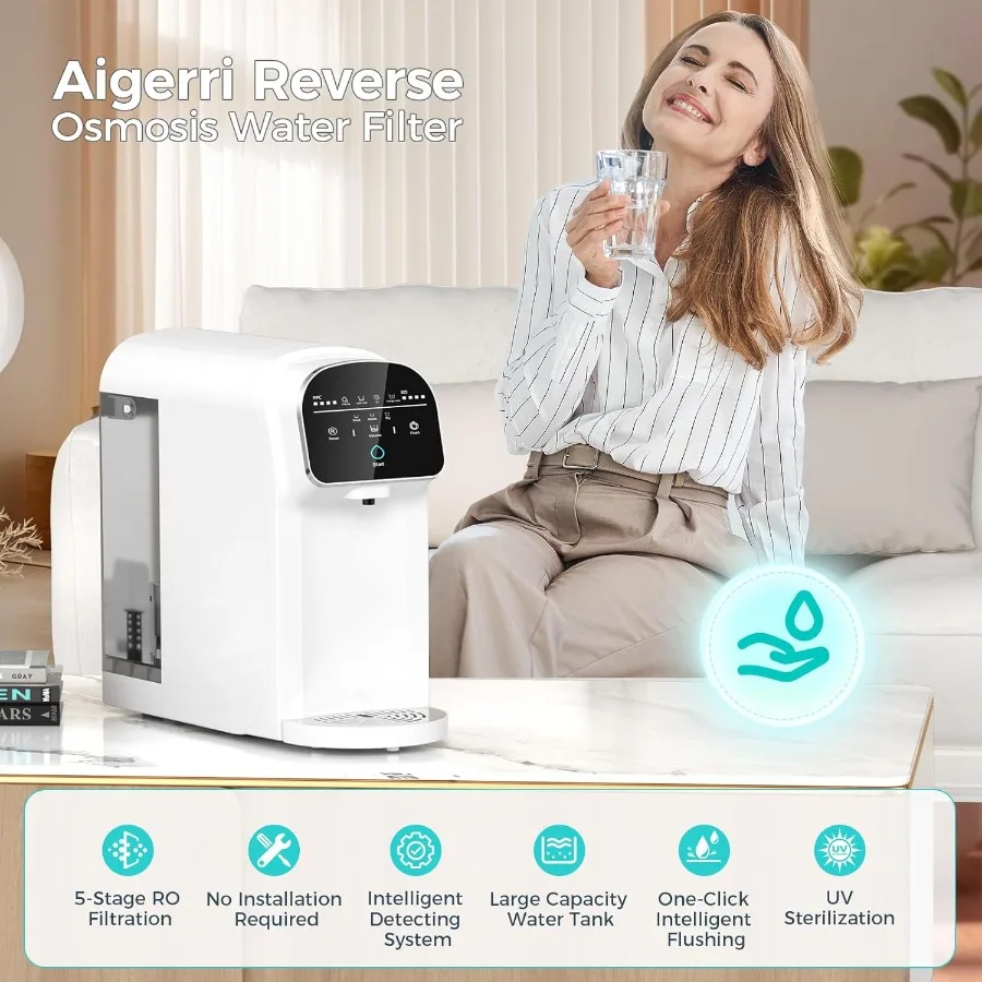 تصفية المياه بالتناضح العكسي بالأشعة فوق البنفسجية كونترتوب 5-Stage RO نظام تنقية المياه 5:1 نقي لتصريف لا يتطلب تركيب Portab #2