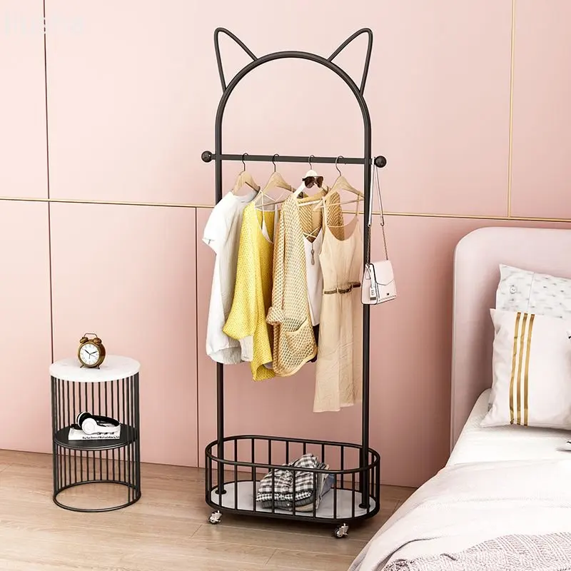 Cat ears with wheels movable living room bedroom storage multifunctional hanger floor standing children's room hanging hanger