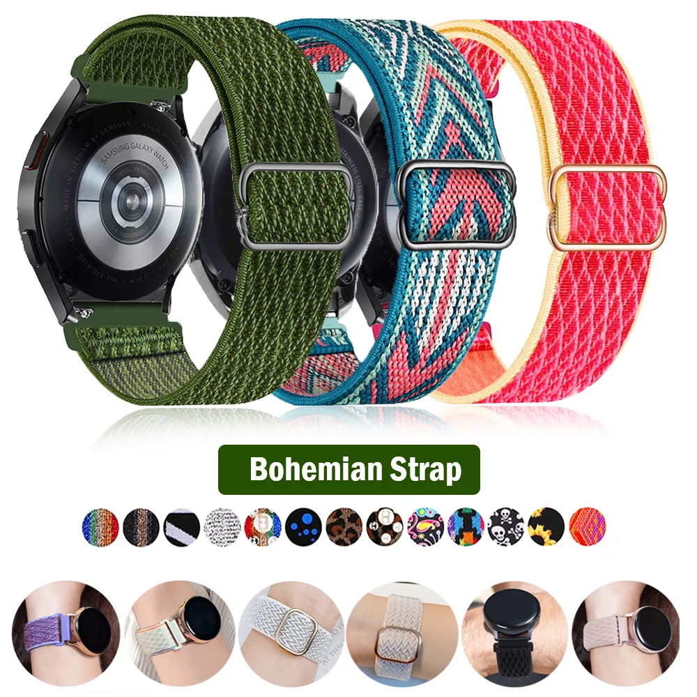 Elastic Shiny strap For Samsung Galaxy Watch 6/5/pro/3/4/classic/Active 2 20mm/22mm Bohemian Pride bracelet Huawei GT 3-2-e band