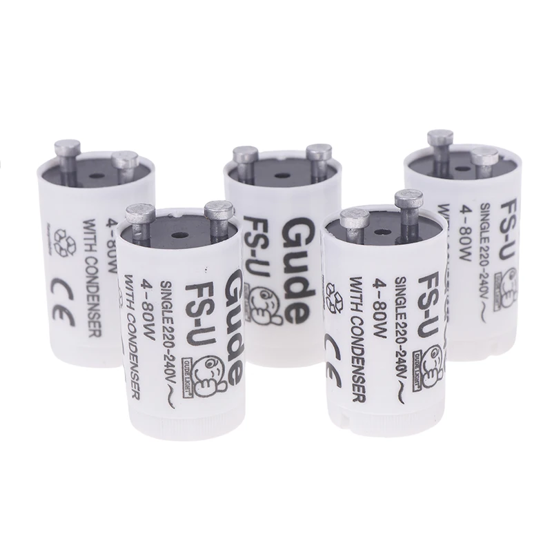 5pcs/set Single 220V-250V 4-80W Fluorescent Lamp Starter FS-U S2 TL Starter Tube Fuse Starters CE Rohs