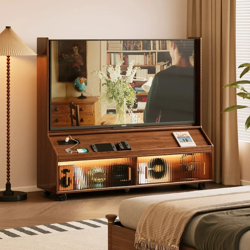 Solid wood removable TV cabinet storage locker integrated small apartment bedroom TV bracket