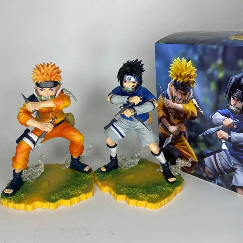 Naruto GK Childhood Uzumaki Naruto Uchiha Sasuke 20CM PVC Doll Desktop Ornament Anime Gift Collection Gift