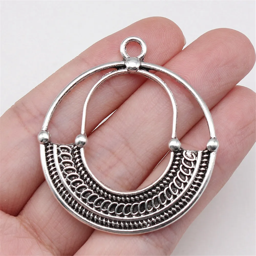 2pcs/lot 45x40mm Braided Hoop Earrings Charms For Jewelry Making Antique Silver Color 1.77x1.57inch