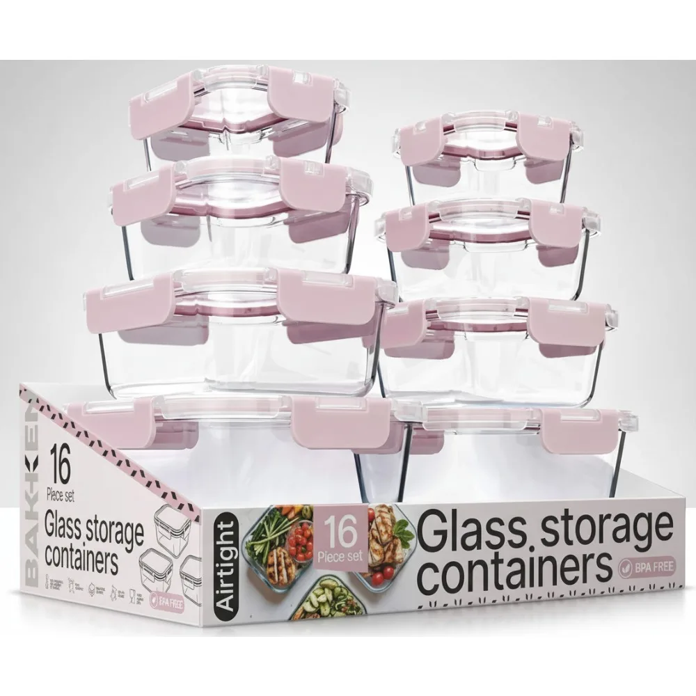 

Набор контейнеров для хранения продуктов из боросиликатного стекла, 16 предметов, герметичный, герметичный, не содержит BPA, морозильный камер для микроволновой печи, можно мыть в посудомоечной машине
