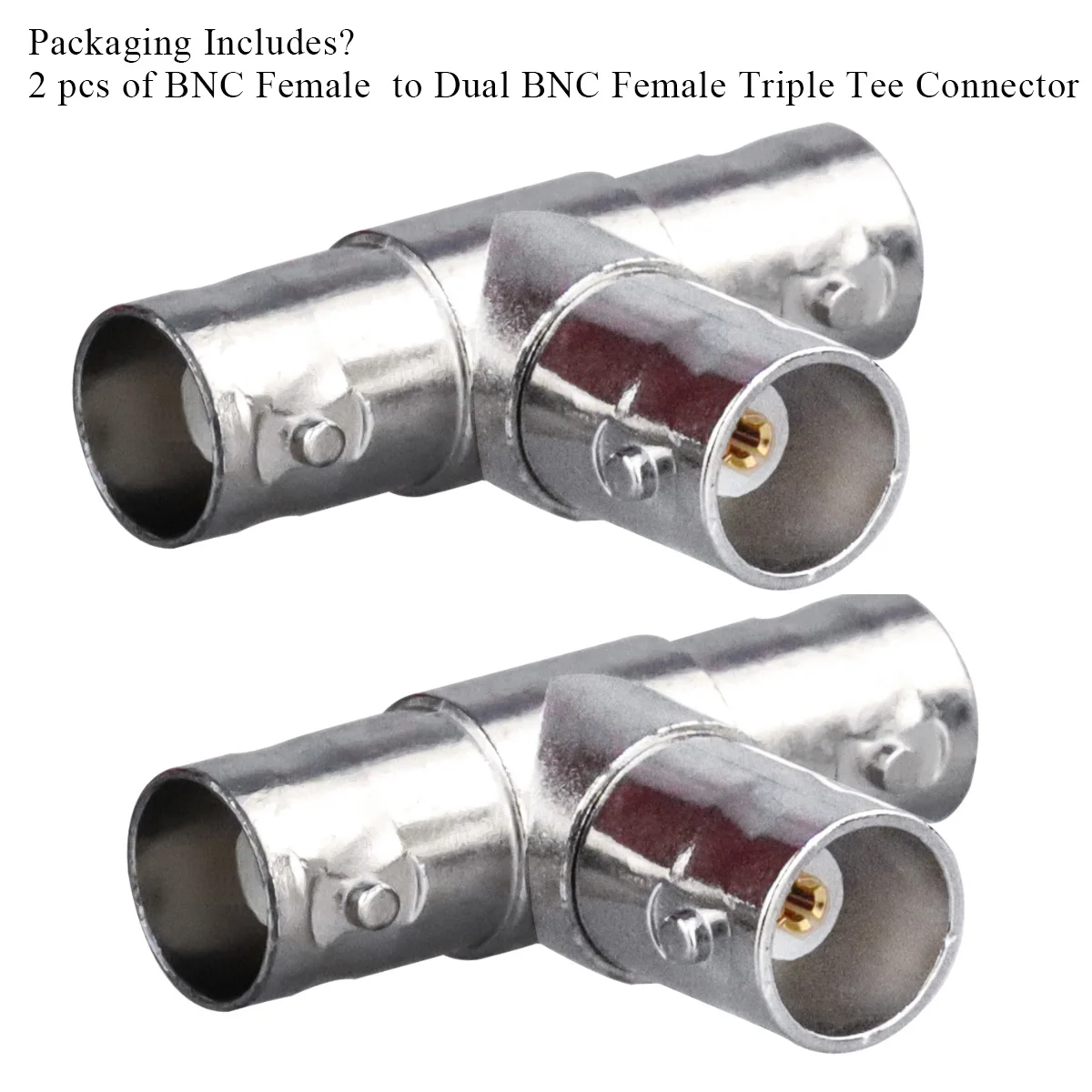 2pcs/Lot BNC 3 Way Adapter BNC Female to Dual BNC Female Triple Tee Connector Coaxial Adapter for Coaxial Cable