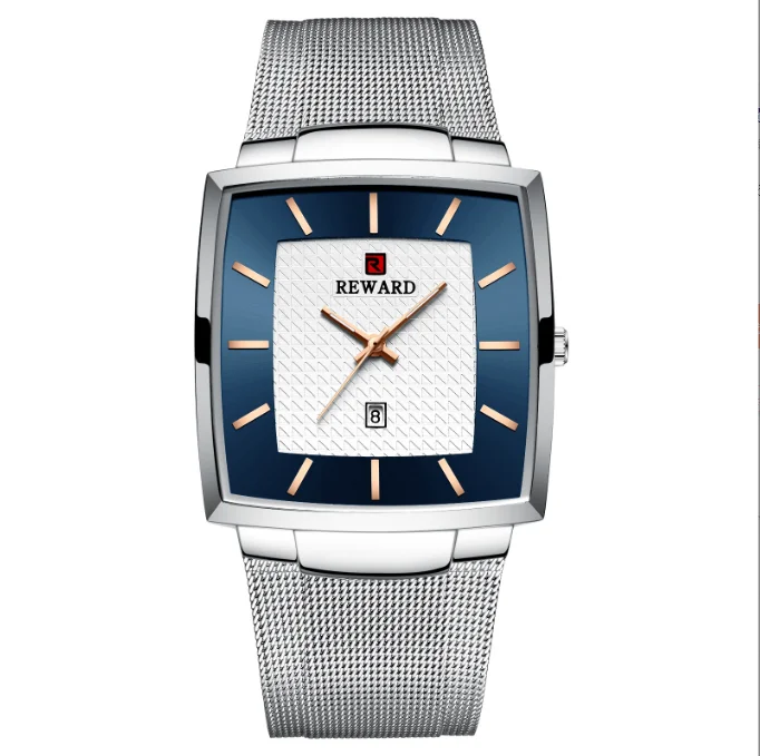 New In Fashion Business Leisure Calendar Men's Watch Foreign Trade Mesh Steel Wristwatch Square Dial Waterproof Male Clock