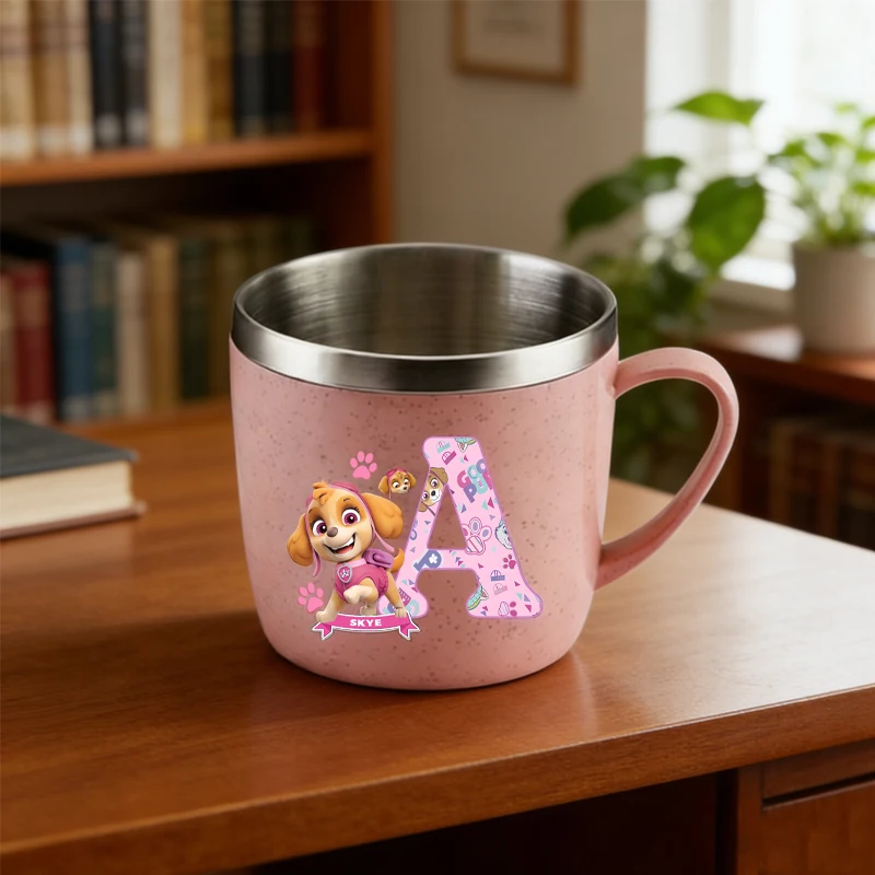 

Paw Patrols Stainless Steel Double-layer Heat-resistant Water Cup Anime Alphabet Home Office Cup Handle Coffee Milk Cup Gift