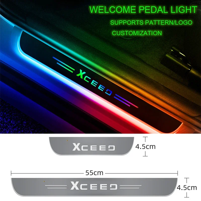 Illuminated Moving Lamp for KIA XCEED Badge Welcome Pedal Anti Collision Strip Light Car Front Rear Door Threshold Wiring-Free