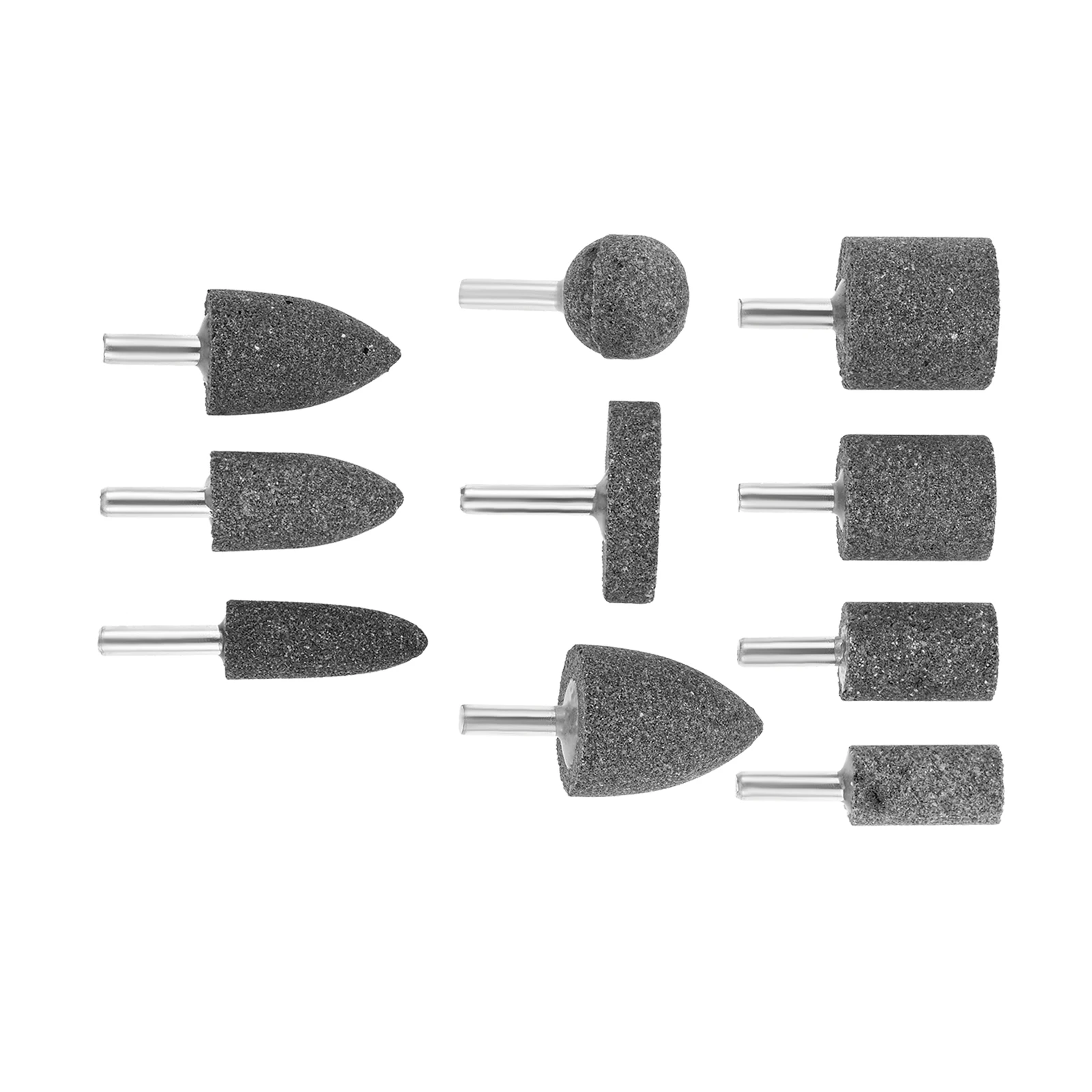 10Pcs Various Shapes Abrasive Grinding Stone Accessories Buffing Point Set with 1/4 Inch Round Shank Compatible With Rotary Tool