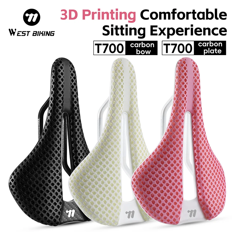 

WEST BIKING 3D-Printed Carbon Fiber Bike Saddle 158MM Wide Design Shock Absorbing Road Mountain Cycling Seat Bicycle Accessories