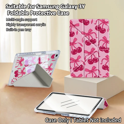 Imagen 2 del producto Funda plegable en Y con pestaña de Galaxy/impresión de doble cara, para A9 + 11 pulgadas, A8 10,5, A9 8,7, S6 lite 10,4, S7+/S8+/S9+/S9FE+/S10+ 12,4, encendido/apagado automático