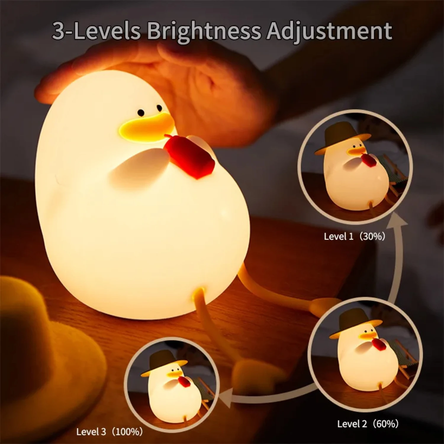 New Mini USB Duck Shape LED Night Light Silicone Lamp Patting Switch  Gift Birthday Bedside Gift Living Room  Decoration