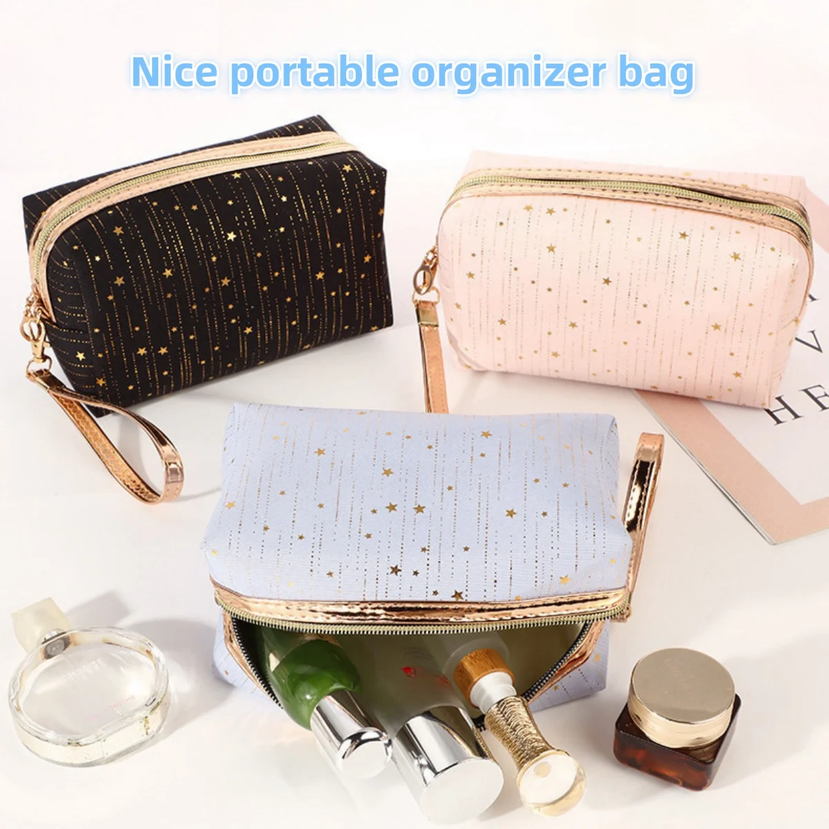 

1pc Rain Silk Hot Gold Star Earphones Protective Bag Data Cable Storage Bag Large Capacity Portable Cosmetic Zipper Bag