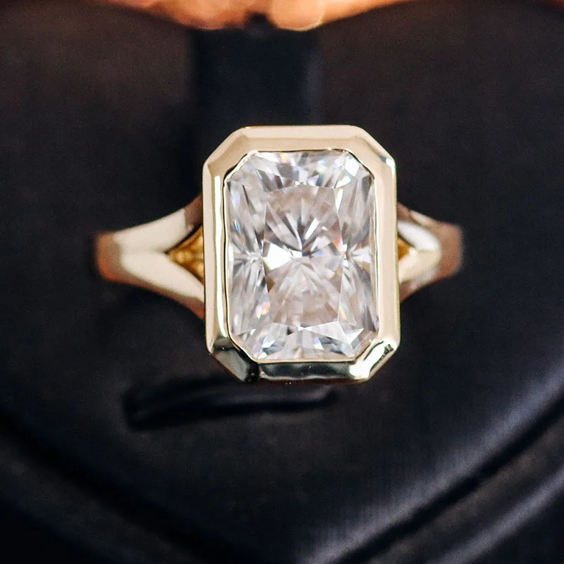 

Прованс 10-каратное желтое золото безель кольцо-пасьянс сияющей огранки с муассанитом и бриллиантом для женщин обручальное кольцо однотонный Бог модные украшения