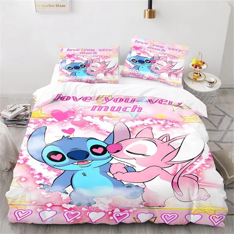 Poszwa na kołdrę Stitch Lilo Zestaw pościeli z nadrukiem 3D Duży zestaw poszewek na kołdrę King Size Single Double Microfiber z poszewką na poduszkę