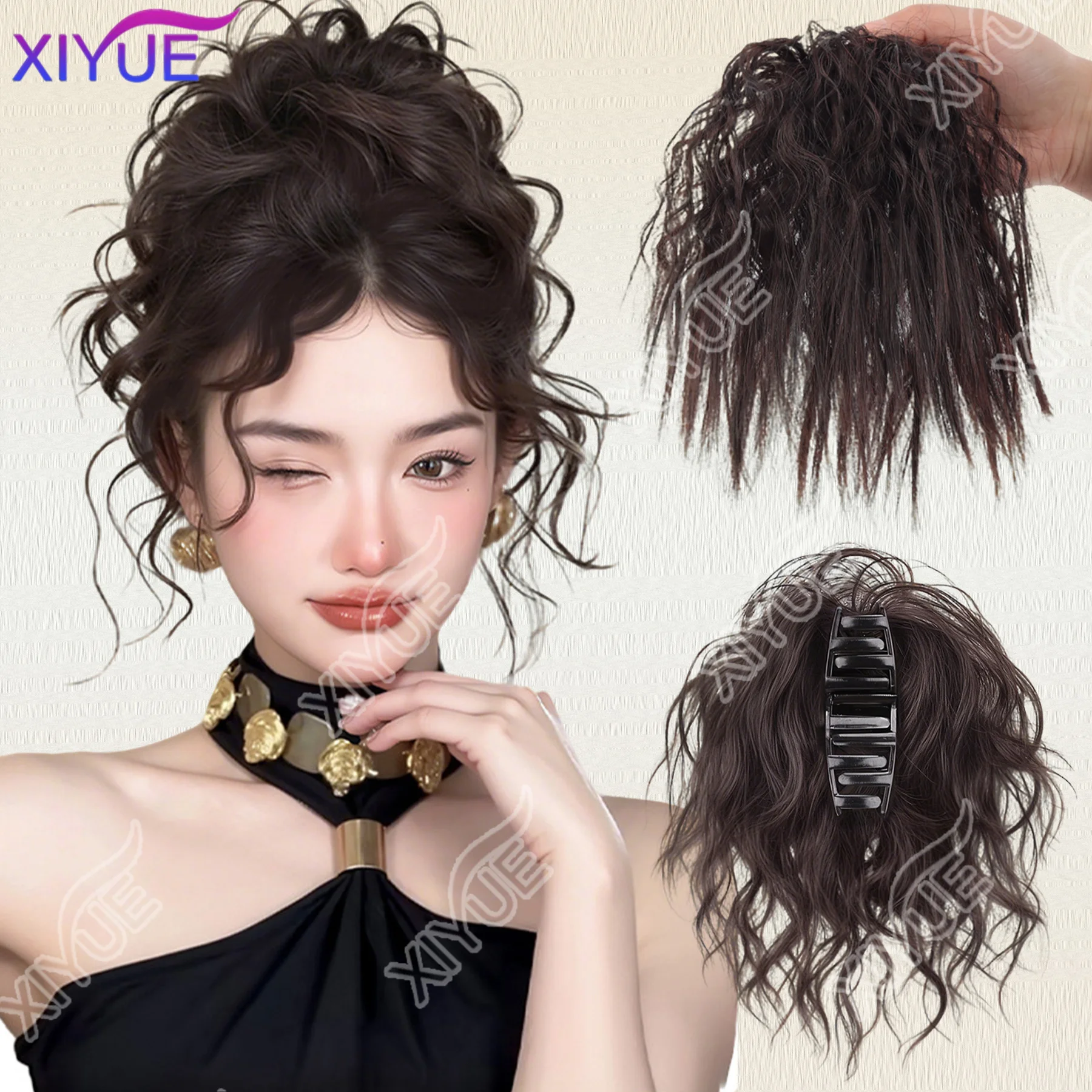 

Синтетический кудрявый накладной пучок для волос XIYUE, волнистый пышный шиньон с резинкой, для повседневного использования женщинами