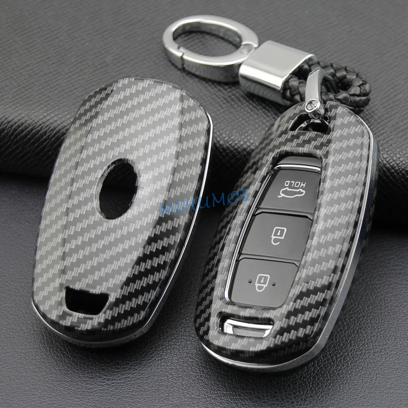 Carbon Fiber Car Smart Key Cover Case Chain Accessories For Hyundai Veloster Accent Palisade Elantra GT Venue Santa Fe Kona i30