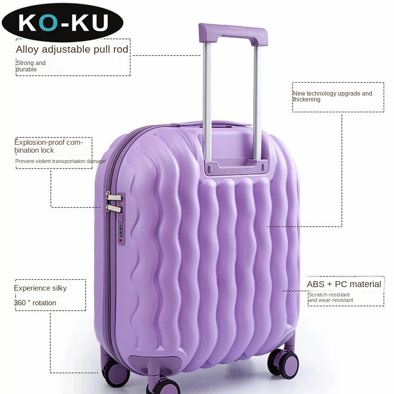 KO-KU Suitcase New 20 Inch Small Ultra-light Boarding Box 24/28 Inch Girls Trolley Case with Water Cup Holder Password Luggage