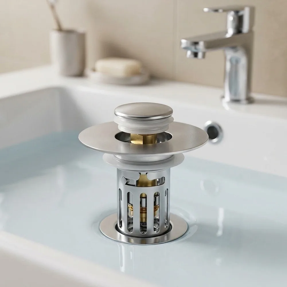 Spring-Loaded Push Button Sink Stopper Designed for 40mm Drain Openings Featuring ABS Housing and Copper Core Assembly