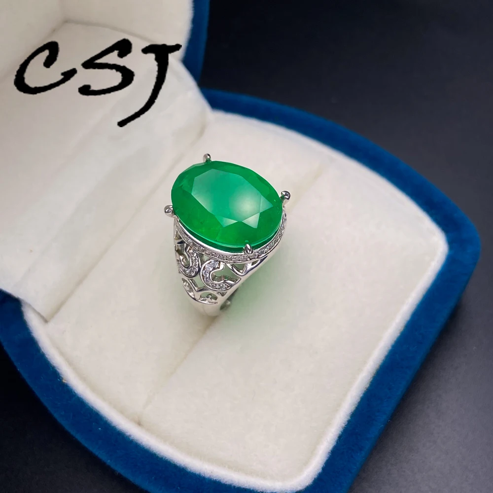 

Real 925 Silver Rings Sterling Created Emerald Paraiba Zultanite Gemstones 12*16mm for Women Lady Wedding Engagment Party Gift
