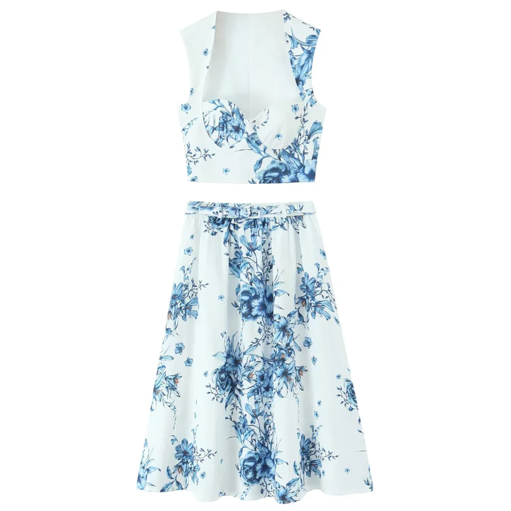 

LIBIELIY LIBIELIY Women's Printed Short Top With Strapless Zipper Decoration Skirt For Spring And Summer New Women's Clothing