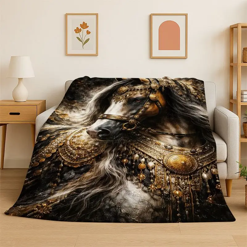Wild Horse Pentium Steed Flannel Blanket Soft Throw Blanket for Bedroom Living Room Bed Travel Camping Picnic Nap Cover Gift
