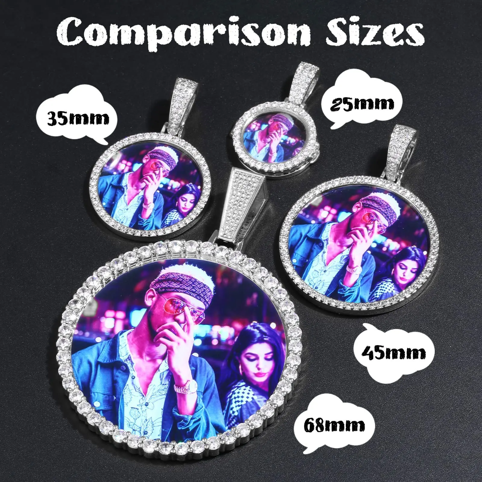 Custom Made Round Photo Necklace With Picture Inside Personalized Iced Out Chain Circle Pendant Hip Hop Jewelry Birthday Gift