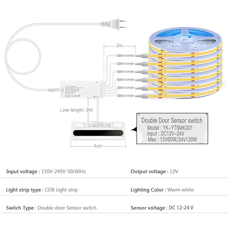 Дисплей под шкафом, светодиодная лента COB, книжный шкаф, шкаф, лампа, лента, проникающаяся деревянная лента с регулируемой яркостью, сенсорный датчик