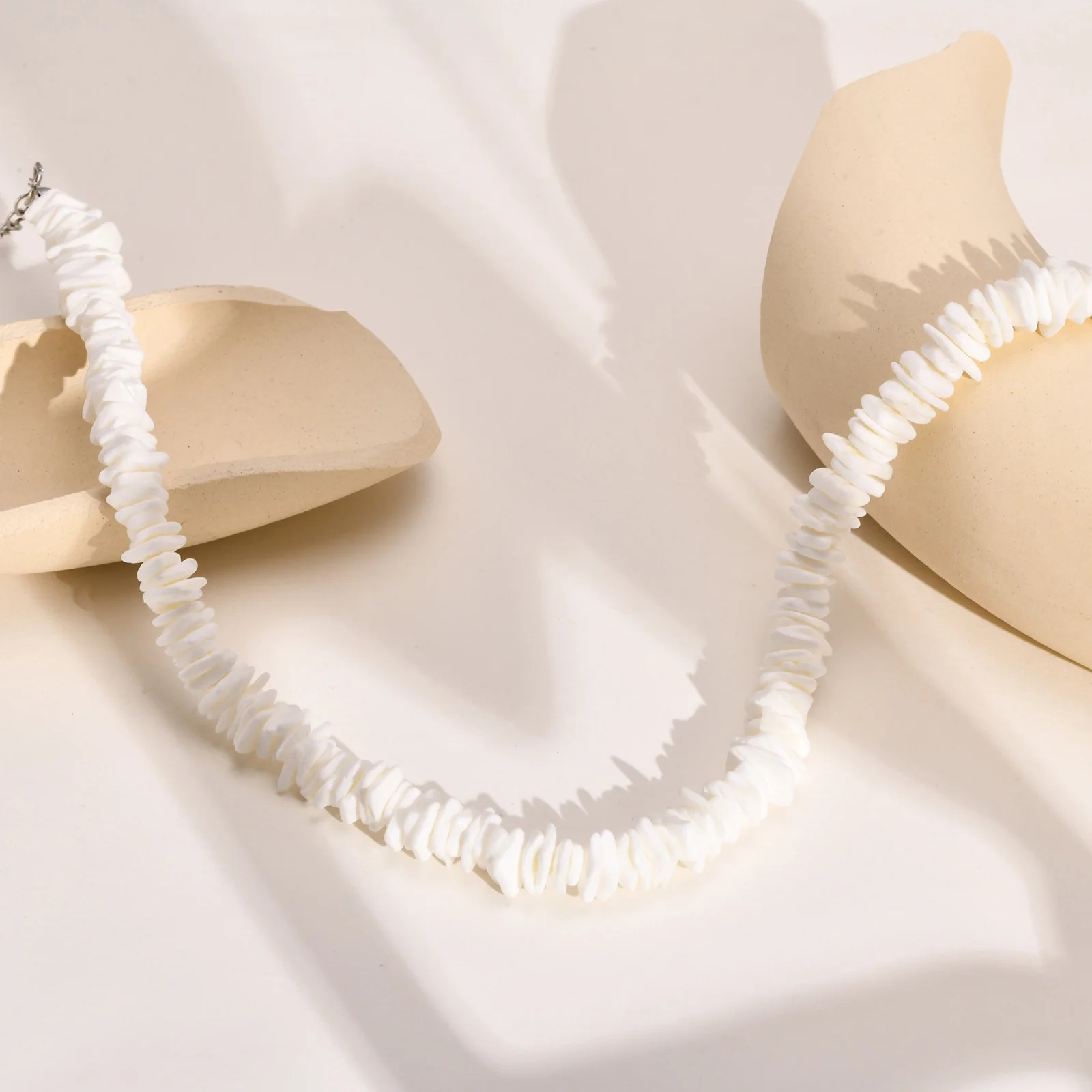 Hawaiian White Chip Shell Choker Necklace for Women,Puka Shell Chain Link