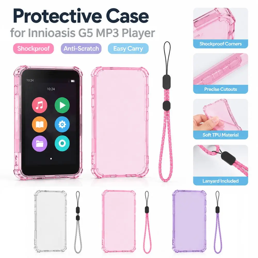 Transparent Protective Case Soft TPU Shockproof MP3 Player Cover with Lanyard Anti-Scratch for Innioasis G5 MP3 Player