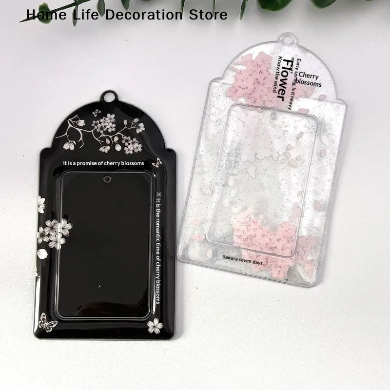 【H】1Pcs Cherry Blossom Acrylic Photocard Holder With Hanging Hole Delicate Pattern For Kpop Card Collection Daily Use