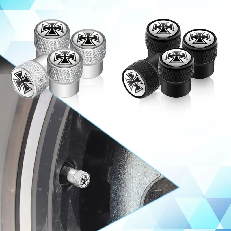 4Pcs/Set Germany Iron Cross Logo Aluminum Car Wheel Tire Valve Cap Stem Air Cover Car Styling Truck Car Motorbike Accessories