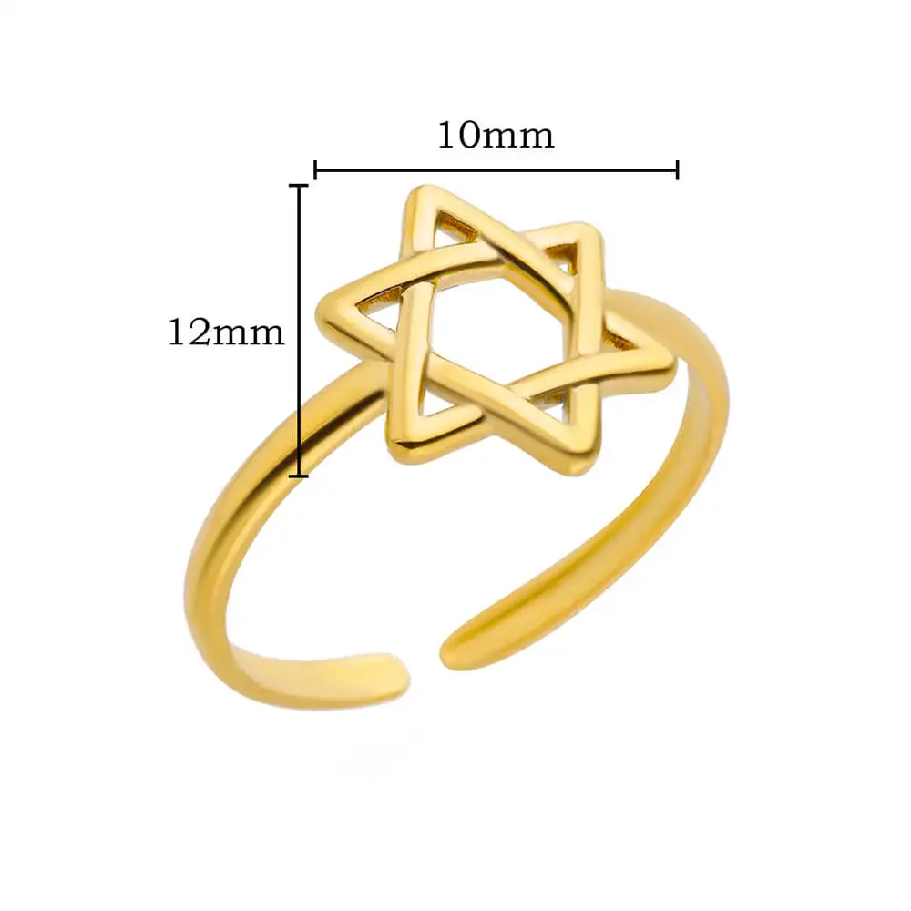 Hexagon Star Stainless Steel Rings for Women Gold Color Finger Rings Female Vintage Party Waterproof Jewelry Accessories Gift