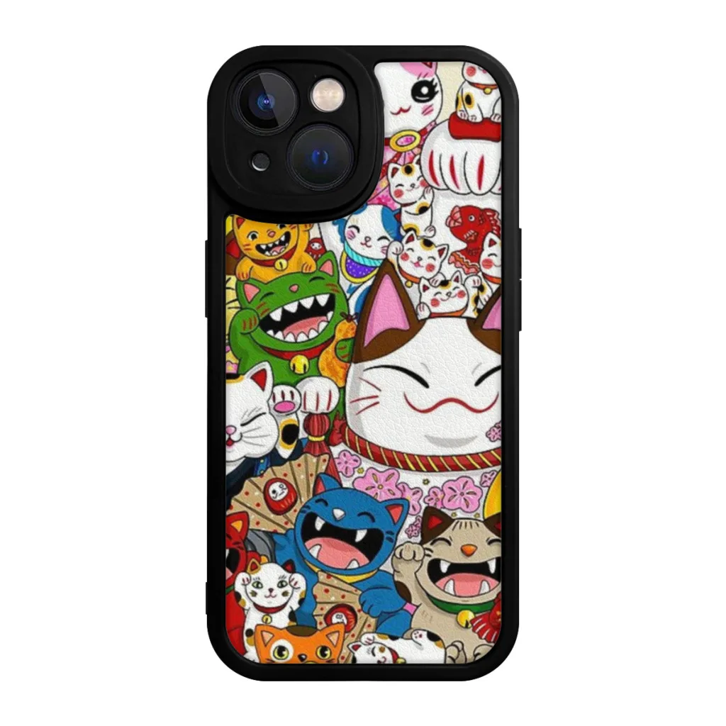 Maneki Neko (Lucky Cat) Collection Phone Case For iPhone 15 Pro Max Plus Soft  Silicone Cover