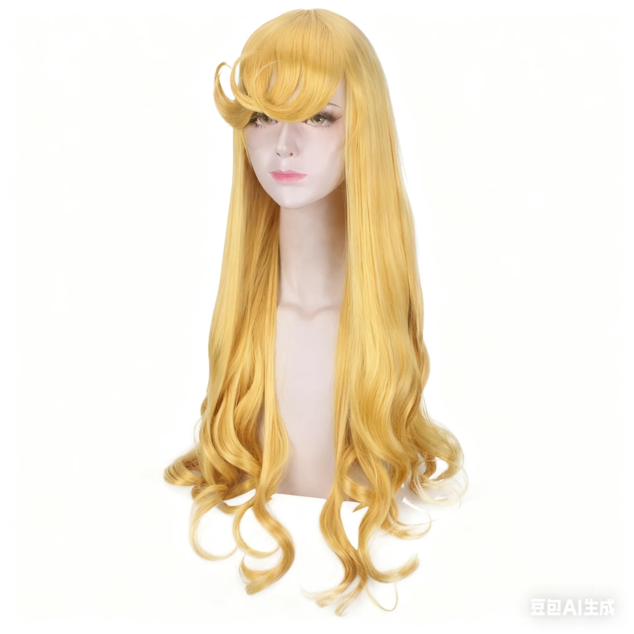 

Princess Girls Aurora Wig Long Golden Wavy Styled Bangs Synthetic Hair Cosplay Costume Wigs Briar Rose Women Long Yellow Hair