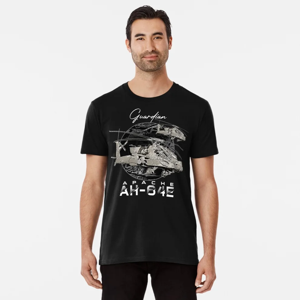 

AH-64E Apache Guardian Attack Helicopter T Shirt. New 100% Cotton Short Sleeve O-Neck Casual T-shirts Loose Top Size S-3XL