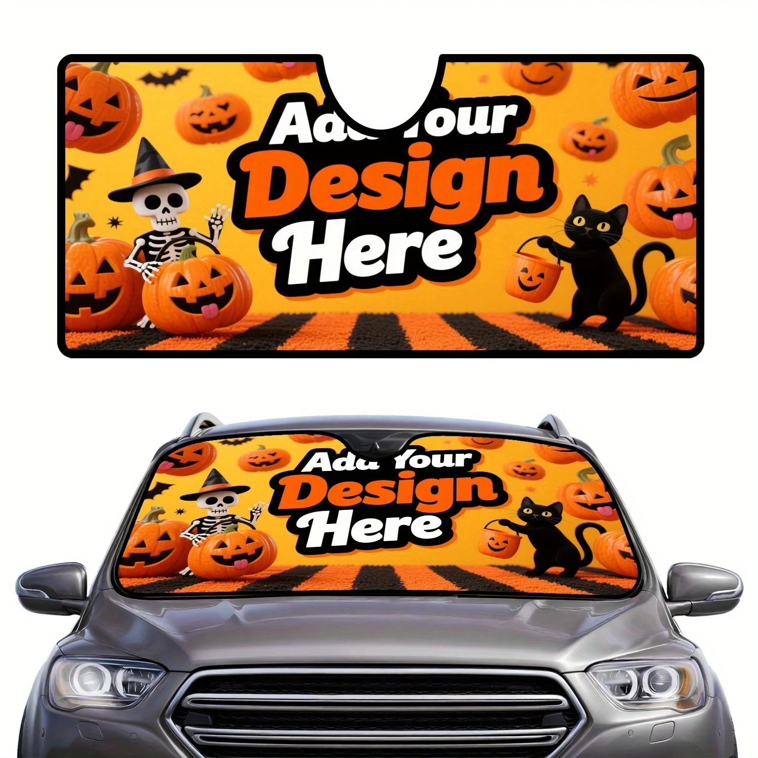 1pc,Car Sun Visor, Customizable Halloween Decorations Pumpkin Skeleton Witch Digital Printing 2D Print, Multiple Sizes Available