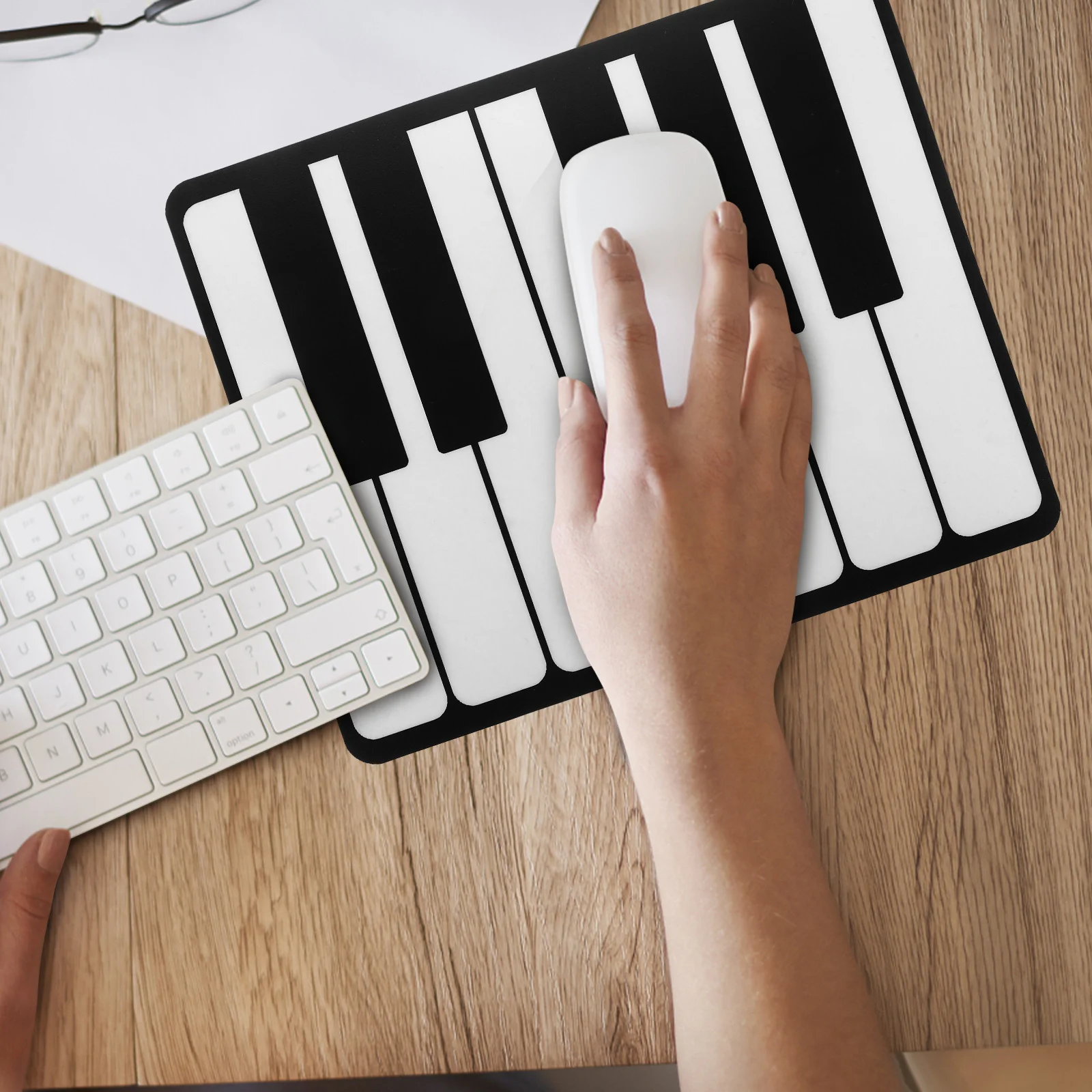 

Large Piano Keyboard Mouse Pad Black and White Music Themed Desk Mat Extended Office Gaming Surface with Precision Control