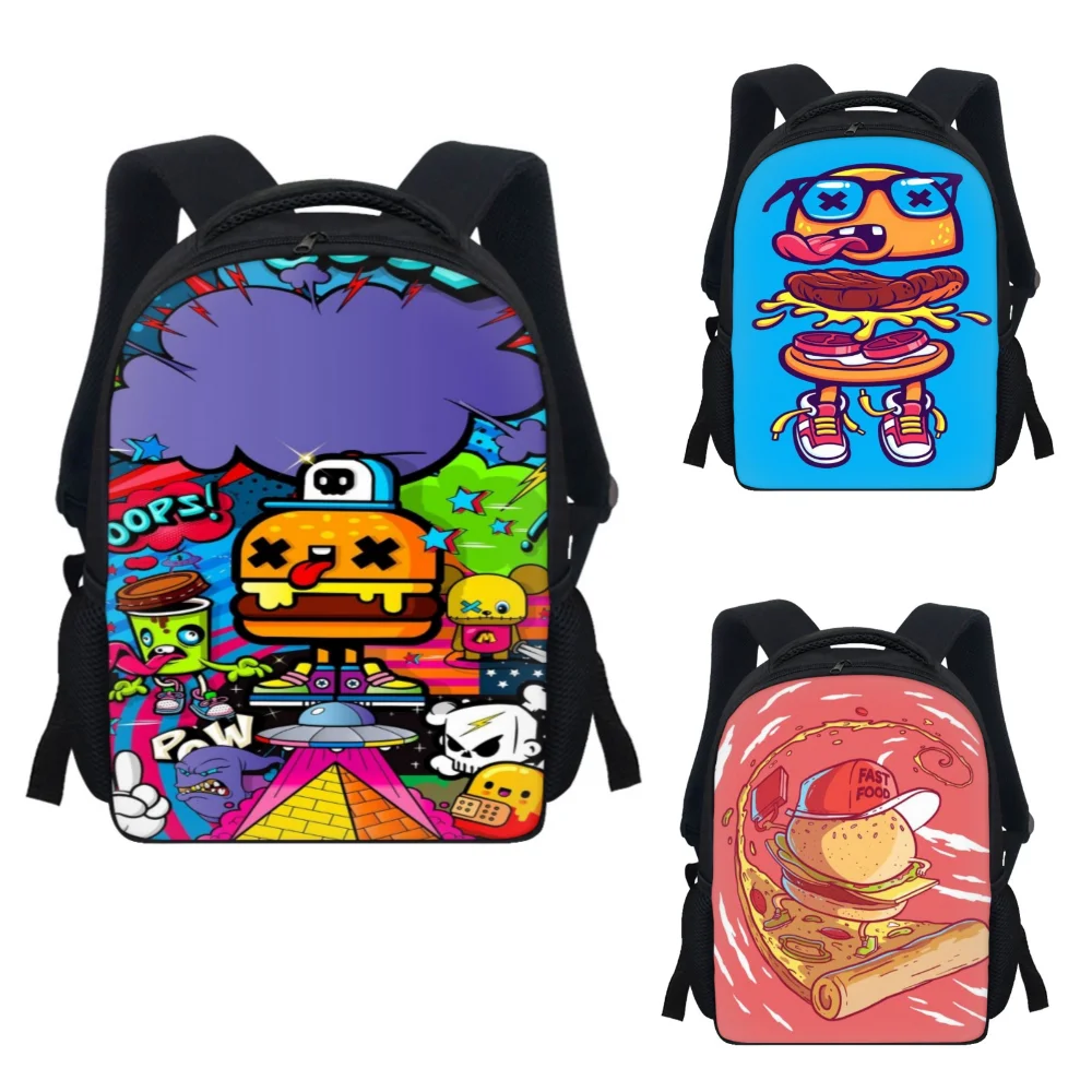 3D Impresso Hamburger Schoolbag para criança, Cartoon Surprise Gift, Design personalizado, Cool Boy Fashion, Mochila Graffiti