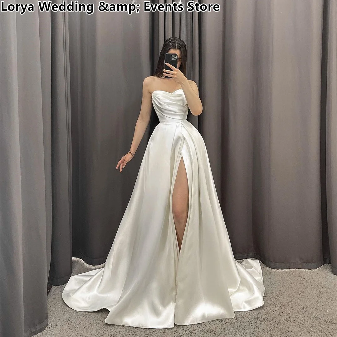 

Off the Shoulder Wedding Dresses Sleeveless Satin A Line Slit Bridal Wedding Gowns vestidos de novia vestidos novias boda