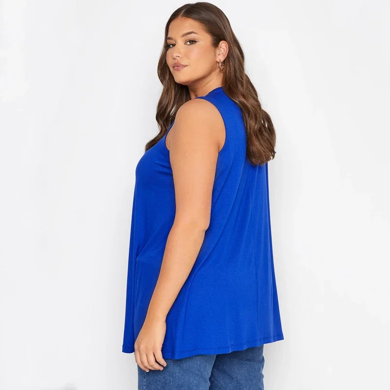 Plus Size V-neck Summer Elegant Longline Vest Top Women Casual Sleeveless Swing Tunic Tank Pleated Detail Flare Top Blouse 8XL