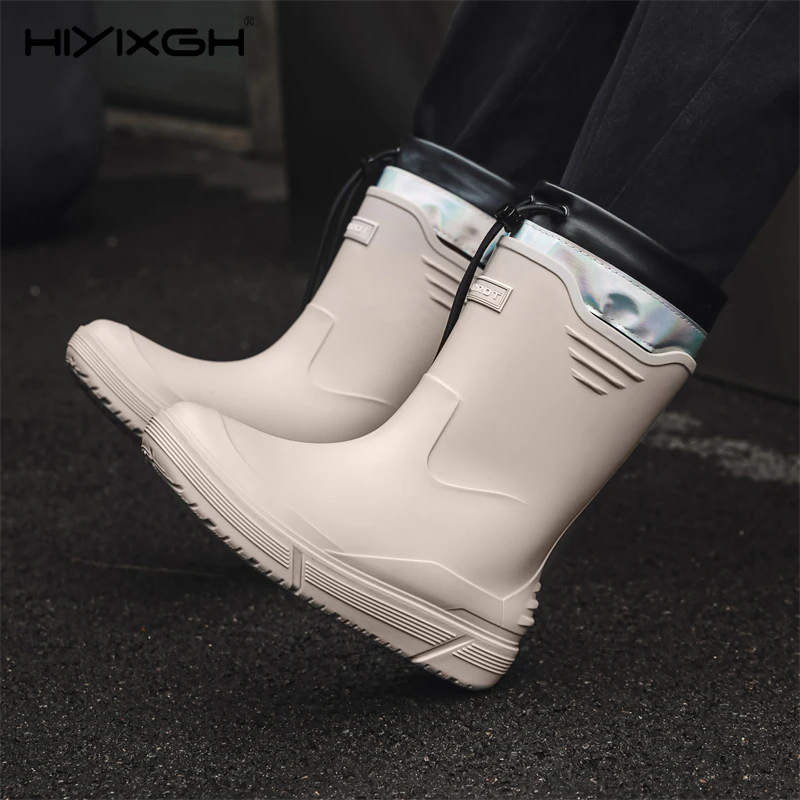 Men's High Top Waterproof Rain Shoes With Removable Cotton Lining Non-Slip Soft Sole Rubber Boots For Kitchen Working Fishing