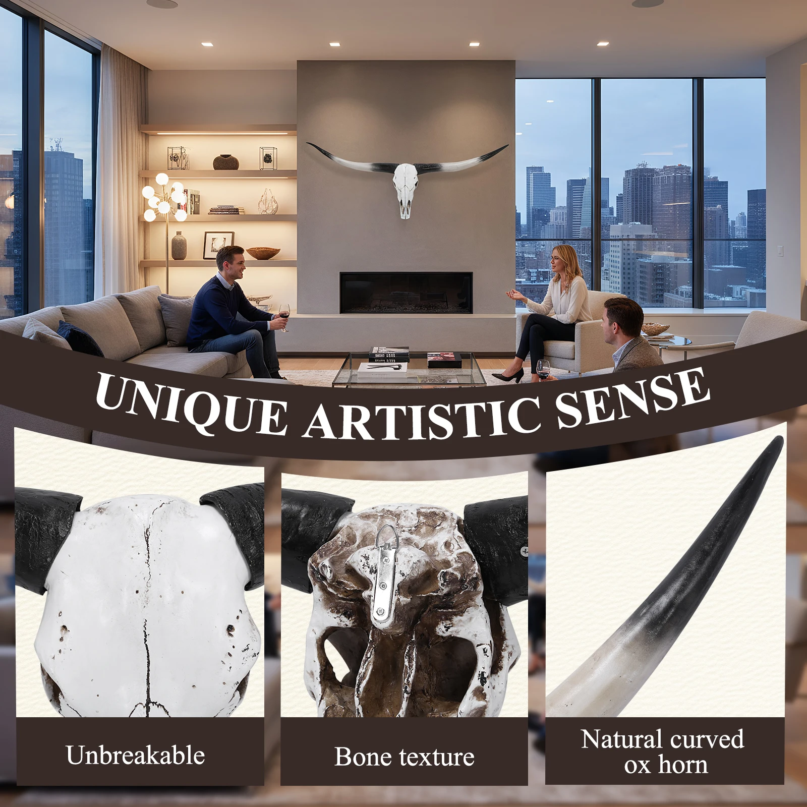 

70in Faux Bull Skull Wall Decor Longhorn Skull Head Wall Decor for Halloween Home Decor